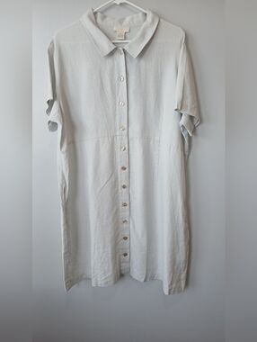 J. Jill 100% Linen Midi Shirt Dress Minimalist Granola Girl Cottagecore Comfort